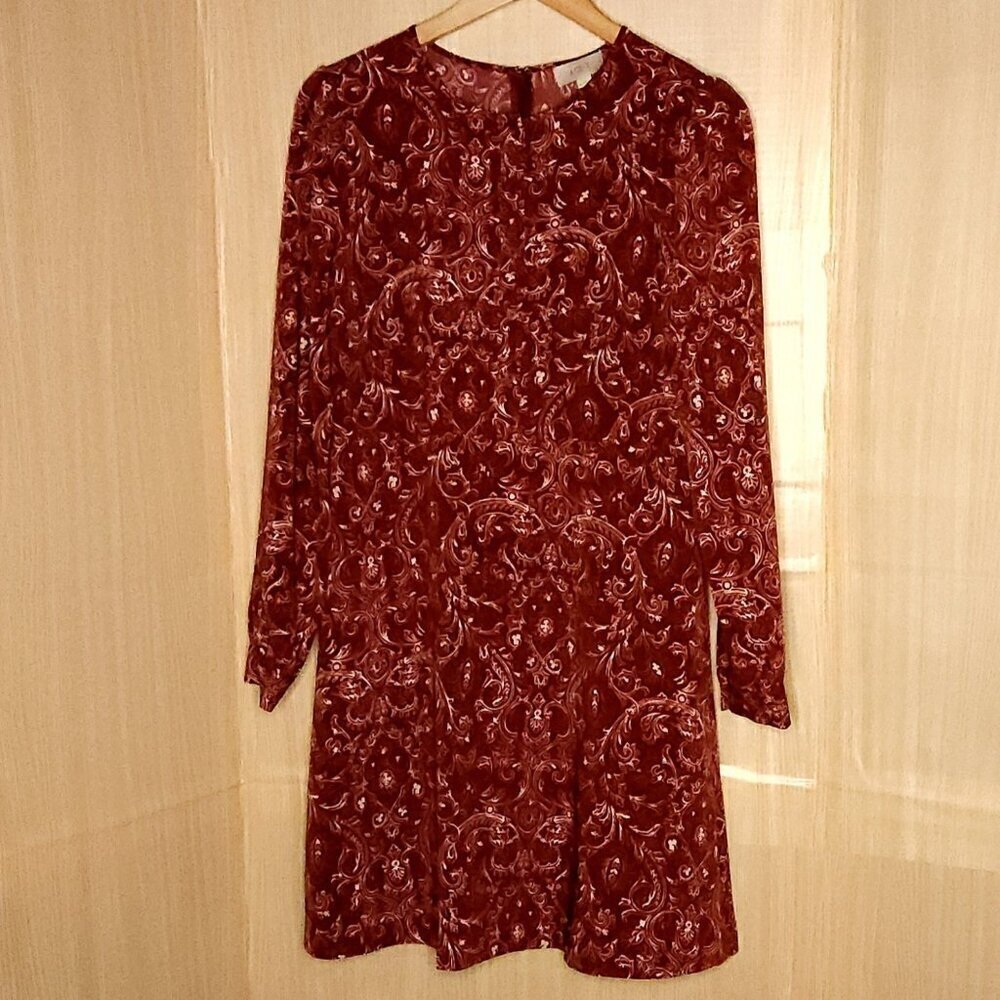 Loft Womens Rust Red Paisley Silky Long Sleeve Dress 4